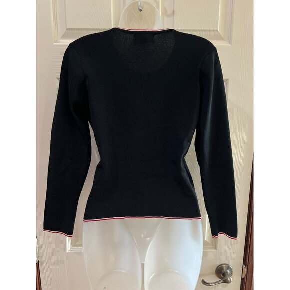 Vintage 90s Retro Carducci Black Long Sleeve Sweater W/ White Dotted & Red Trim - Picture 6 of 6